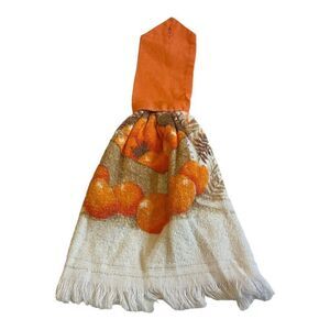 Fall Tomatoes Hanging Kitchen Towel Vintage Retro MCM 9x19.5 Terrycloth Pumpkin